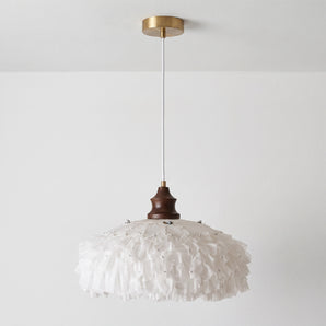 Luminária Pendente Retrô Tecido Metal Madeira Fallo