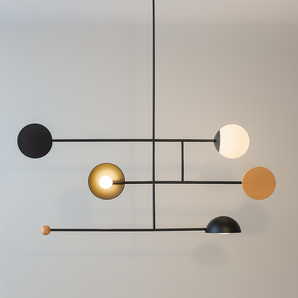 Luminária Pendente Moderno Minimalista Metal Madeira Geo - Preto - ORNE™