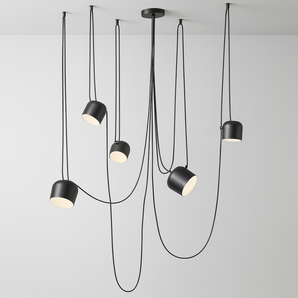 Luminária Pendente Moderna Minimalista Fantasy 5 Cúpulas Preto Ø24cm - Preto / 5 cúpulas / 300cm / Ø24cm - ORNE™