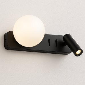 Luminária Arandela Moderna Minimalista Globo Bola Vidro Spot Direcionável Lumo - Preto / Branco Quente (3000K) - ORNE™