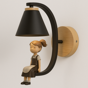 Luminária Arandela Moderna Retrô Infantil Madeira Metal Delight - Preto / Menina - ORNE™