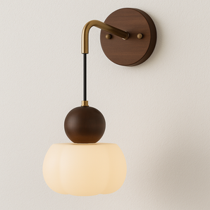 Luminária Arandela Moderna Minimalista Madeira Lovacci - B / Nogueira / Madeira, Vidro e Alumínio / Branco Quente (3000K) - ORNE™
