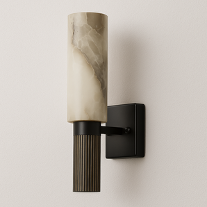 Luminária Arandela Moderna Minimalista Mármore Padone - Mármore e Latão / Ø13x34cm / Branco Quente (3000K) - ORNE™