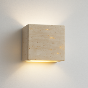 Luminária Arandela Moderna Minimalista LED Mármore Travertino Omma - 12x12cm / Branco Quente (3000K) - ORNE™
