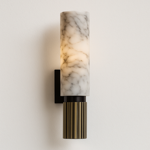 Luminária Arandela Moderna Minimalista Mármore Metal Sietli - Ø16x37cm / Mármore e Latão - ORNE™