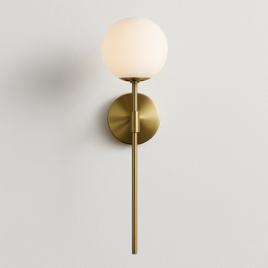Luminária Arandela Moderna Minimalista Metal Vidro Avril - Dourado / Branco Quente (3000K) / Ø12x43cm - ORNE™