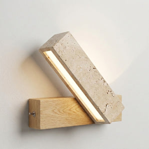 Luminária Arandela Moderna Rústica Madeira Mármore Travertino LED Rukka