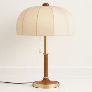 Luminária de Mesa Abajur Moderna Minimalista Tecido Metal Gott - Madeira / E27 / Ø32x50cm - ORNE™