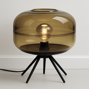 Luminária de Mesa Abajur Moderna Minimalista Bombber - Metal e Vidro / Âmbar / Ø30x38cm - ORNE™