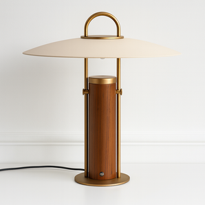 Luminária De Mesa Abajur Moderna Minimalista Touch Metal Vidro Mataga - Dourado e Marrom / Ø39,5x14x5cm / Alumínio e Vidro - ORNE™
