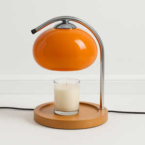 Luminária de Mesa Aquecedor Vela Moderna Minimalista Metal Vidro Madeira 220v - Laranja - ORNE™