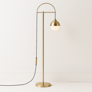 Luminária de Piso Moderna Minimalista Globo Vidro Bola Metal Angle - Dourado / Ø33x165cm - ORNE™