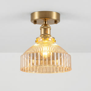 Luminária de Teto Plafon Sobrepor Redondo Clássico Retrô Vintage Vidro Canelado Metal Dourado Aspen — ORNE