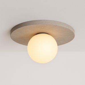 Luminária Plafon Moderna Minimalista Mármore Travertino Biar - Mármore Travertino / Ø28cm - ORNE™