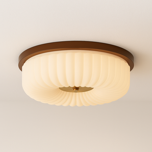 Luminária Plafon Moderna Minimalista LED Madeira Acrílico Solstice - Ø32cm / Madeira e Acrílico / Dimerizável (3000K-6000K) - ORNE™