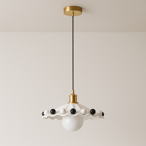 Luminária Pendente Moderna Minimalista Infantil Cerâmica Metal Lient - Preto e Branco / Ø31x15cm - ORNE™