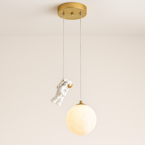 Luminária Pendente Moderna Infantil Resina Lua Astronauta - A / Branco Quente (3000K) - ORNE™