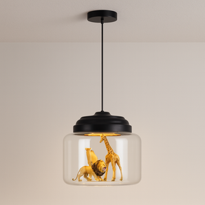 Luminária Pendente Moderna Minimalista Infantil Vidro Safari - B / Preto / Vidro e Alumínio - ORNE™
