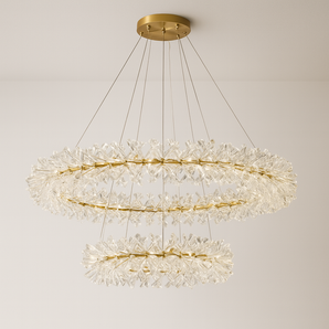 Luminária Pendente Moderna Clássica Cristal Peggy - Ø80cm/Ø40cm / Branco Quente (3000K) - ORNE™