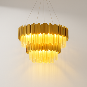 Luminária Pendente Moderna Minimalista Cristal Vivence - Ø80cm / Dourado e Incolor / Cristal e Alumínio - ORNE™