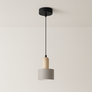 Luminária Pendente Moderna Minimalista LED Madeira Concreto Sian - Ø12x18cm / Branco Quente (3000K) - ORNE™