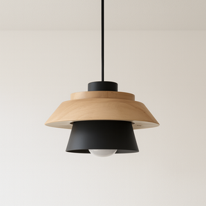 Luminária Pendente Moderna Minimalista Metal Madeira Tanizzo - Preto / Ø20x13cm / Alumínio e Madeira - ORNE™