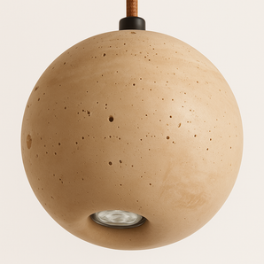 Luminária Pendente Moderna Minimalista Mármore Travertino Kaya - Marrom / Ø12x12cm - ORNE™