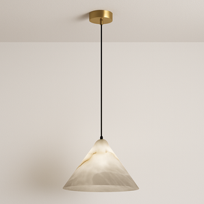 Luminária Pendente Moderna Minimalista LED Mármore Santara - Ø20x10cm / Mármore e Alumínio / Branco Quente (3000K) - ORNE™