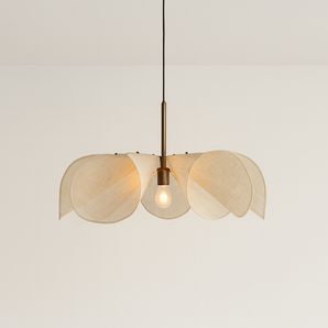 Luminária Pendente Moderna Minimalista Tecido Metal Vidro Slovian - Ø50cm / Fibra - ORNE™
