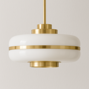 Luminária Pendente Minimalista Vidro Metal Bolvar - Branco e Dourado / Ø30x34cm - ORNE™