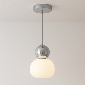 Luminária Pendente Moderna Minimalista Metal Vidro Gatit - Prata e Branco / Branco Quente (3000K) - ORNE™