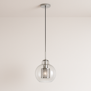 Luminária Pendente Moderna Minimalista Metal Globo Vidro Glint - Ø25cm / Prata - ORNE™