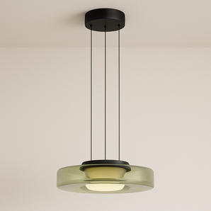 Luminária Pendente Moderna Minimalista Vidro LED Clove - Verde / 1 camada / Ø25cm / Branco Quente (3000K) - ORNE™