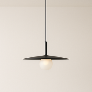 Luminária Pendente Moderna Minimalista Metal Vidro Reid - Ø25cm / Preto / Branco Quente (3000K) - ORNE™