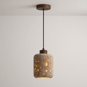 Luminária Pendente Moderna Minimalista Metal Resina Madeira Rissa - 1 Lâmpada / Resina Cimentícia - ORNE™