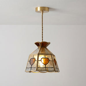 Luminária Pendente Tiffany Clássico Retrô Vintage Vidro Metal Dourado Debark — ORNE